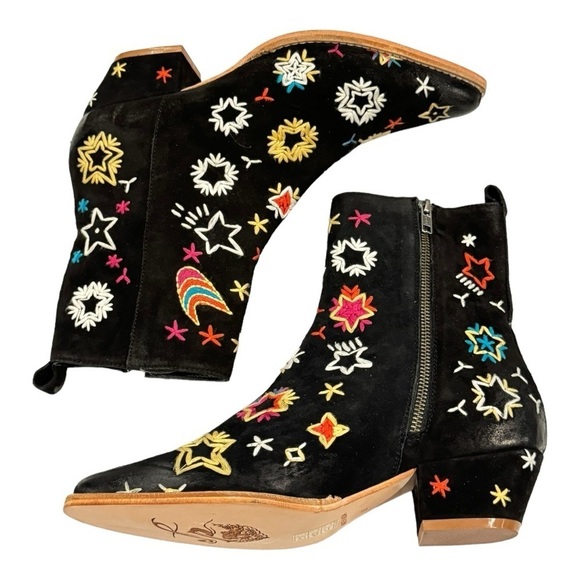 FREE PEOPLE Bowers Embroidered Ankle Boots Black Suede Size 38.5 - Picture 4 of 11